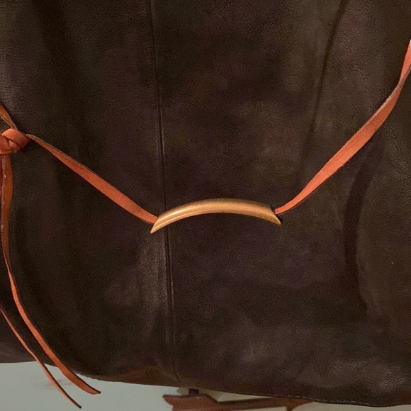 🤩HP🤩AS 98 Black Leather Satchel Shoulder Bag w/Brown Leather Straps & slide! - Picture 4 of 16